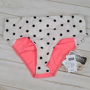 Nicolita Coral Pink & White Polka Dot Lace Bikini Bottom